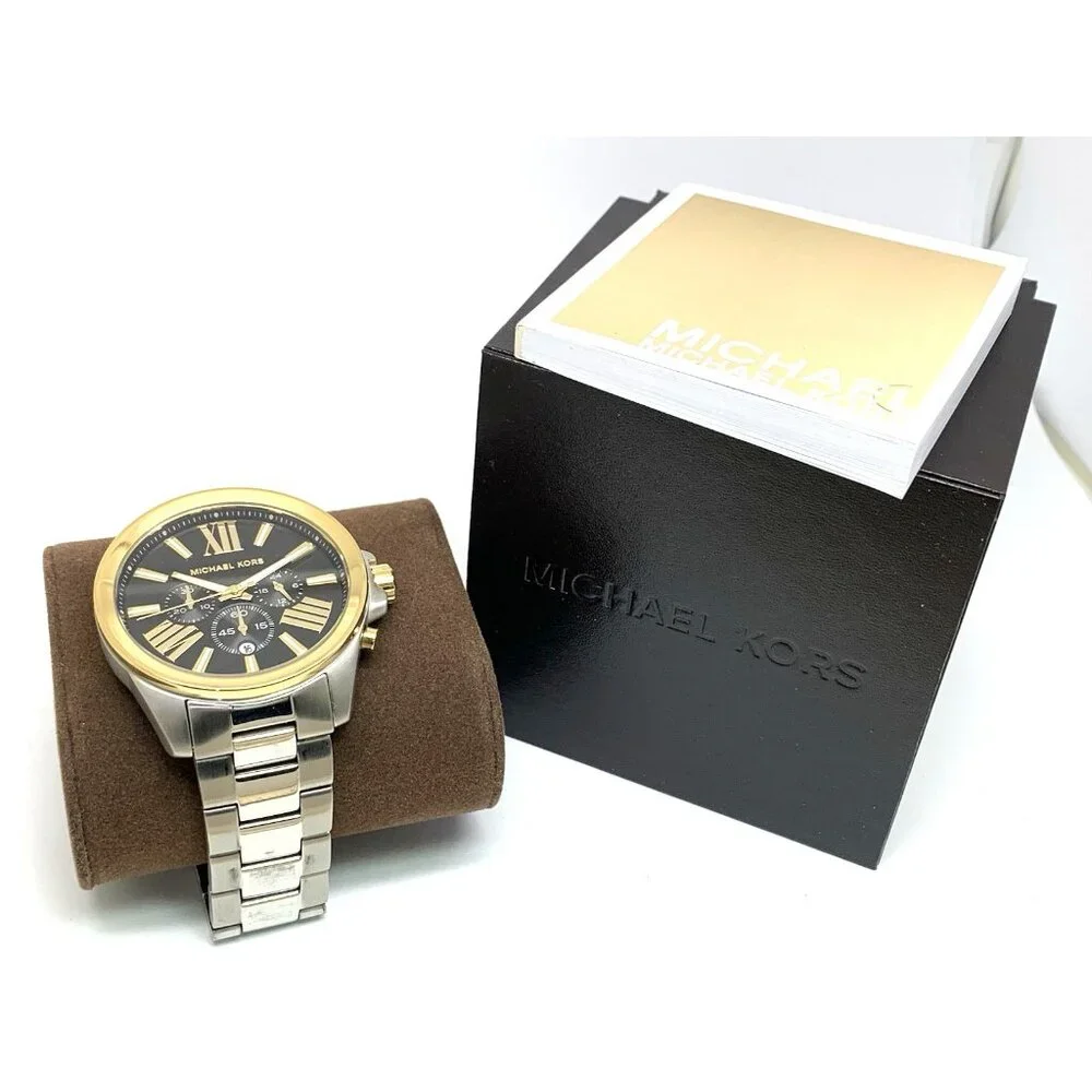 Michael Kors Men's Watch MK8880 Quartz Chronograph Black Dial Two Tone Steel